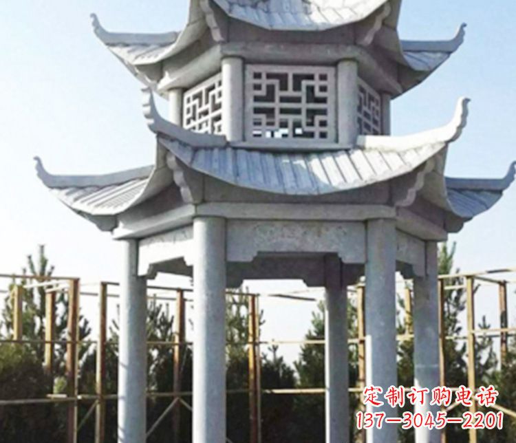 南京双层仿古石凉亭石雕_2