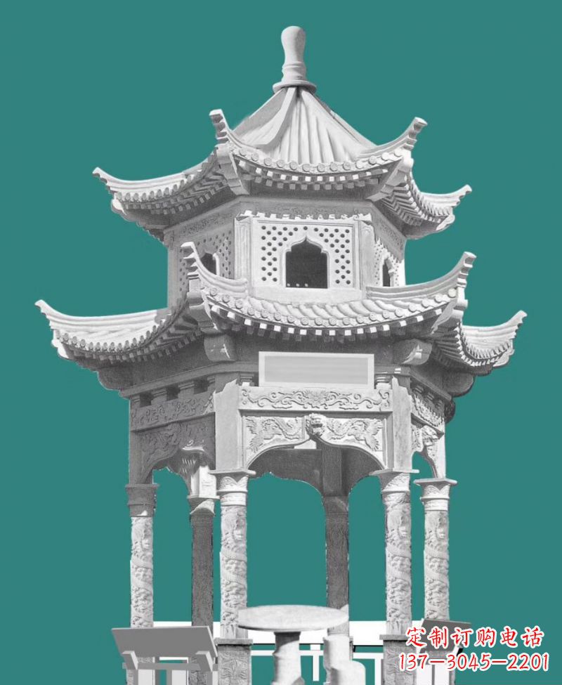 南京双层六角凉亭景观石雕