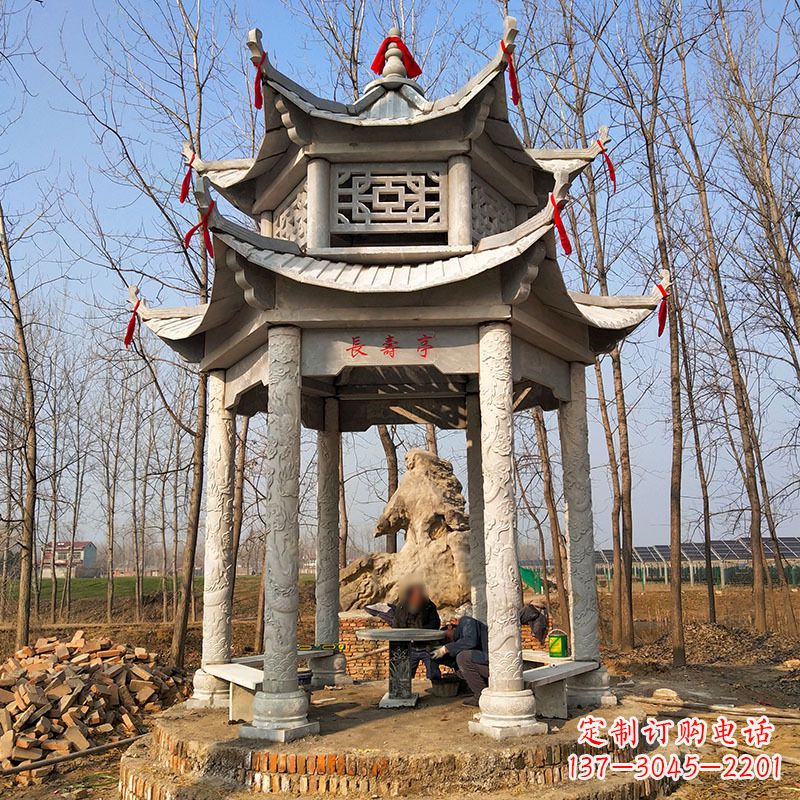 南京双层六角石凉亭