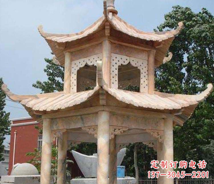 南京双层晚霞红凉亭石雕