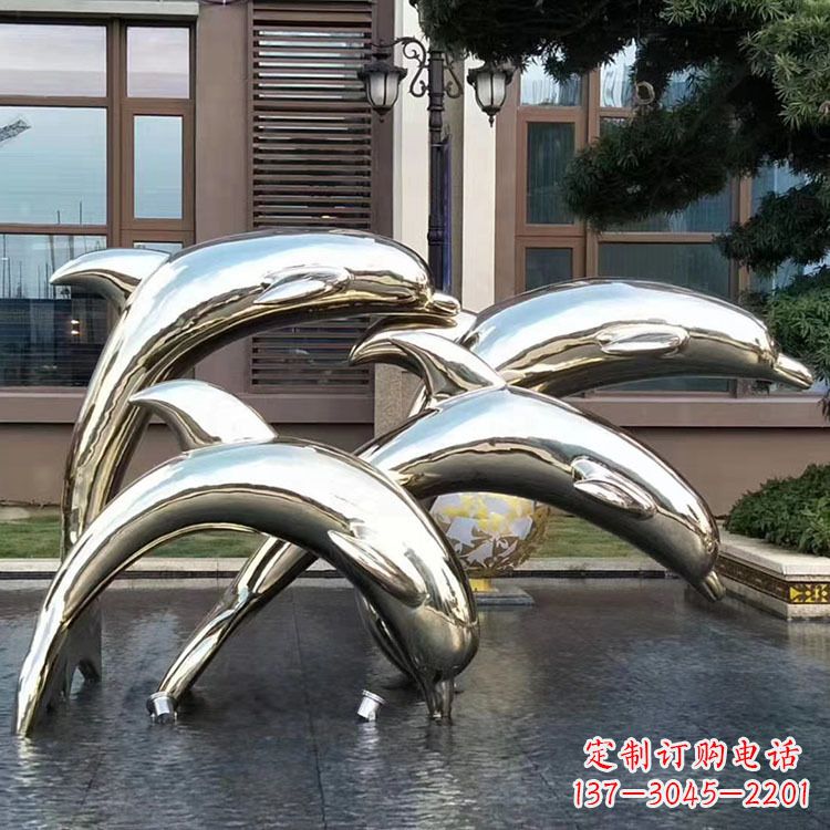 南京水景不锈钢海豚雕塑-城市广场创意动物雕塑