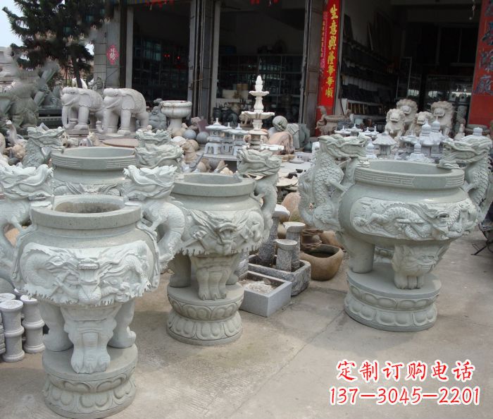 南京寺庙景观龙头石雕水缸