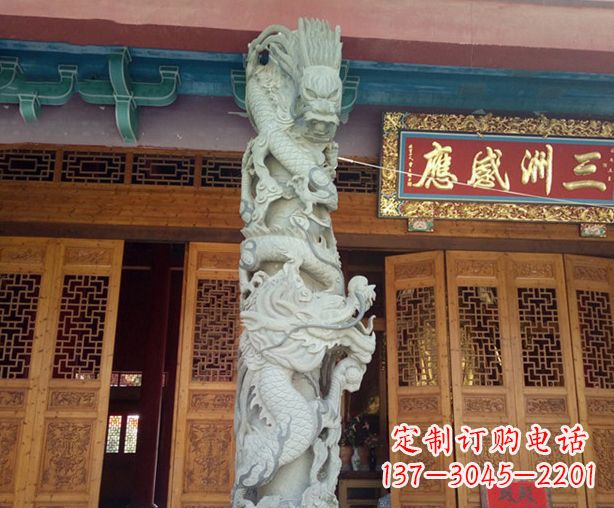 南京寺庙景观龙柱石雕 (2)