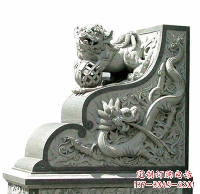 南京寺庙景观玩绣球狮子石雕门墩