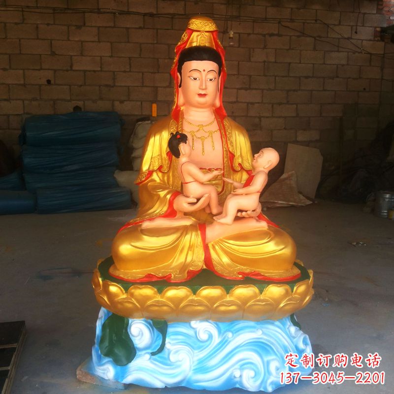 南京送子观音彩绘漆金雕塑