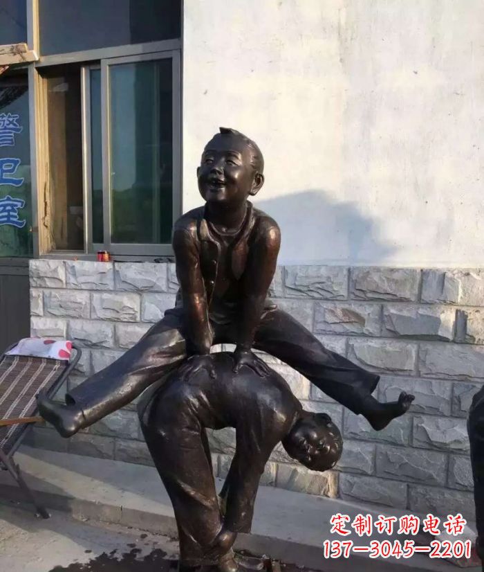 南京跳马儿童铜雕 (2)