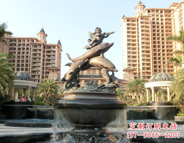 南京跳跃的海豚和小天使喷泉铜雕