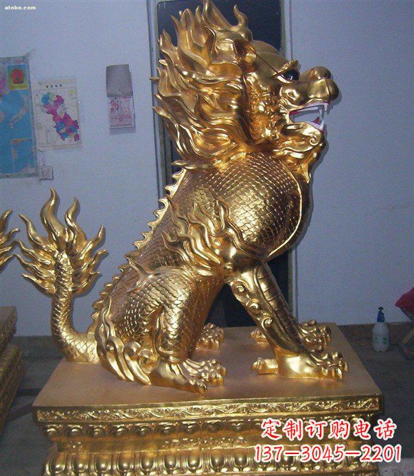 南京贴金麒麟招财神兽铜雕