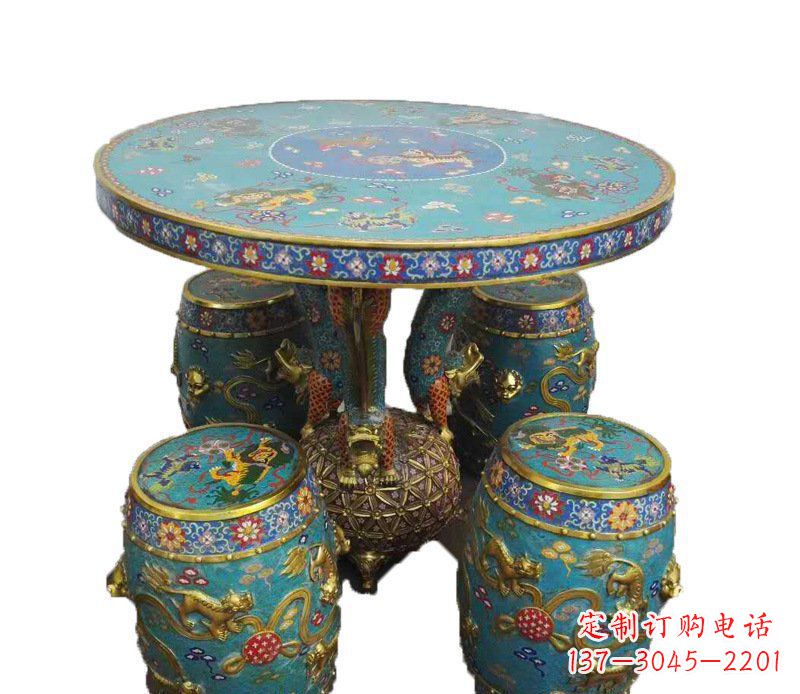 南京铜雕彩绘小象圆桌景观摆件