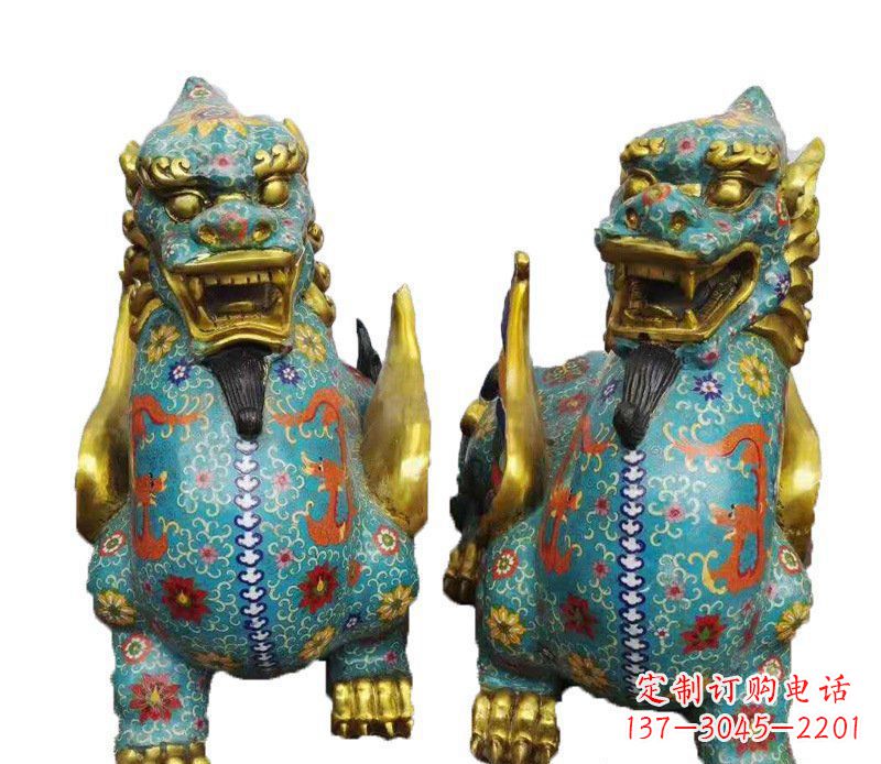 南京铜雕彩绘镇宅麒麟雕塑摆件