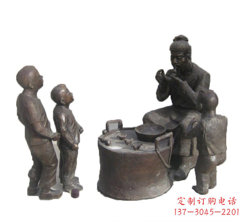 南京铜雕吹糖人的古代人物