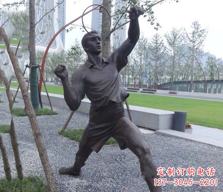 南京铜雕户外公园打羽毛球运动人物摆件
