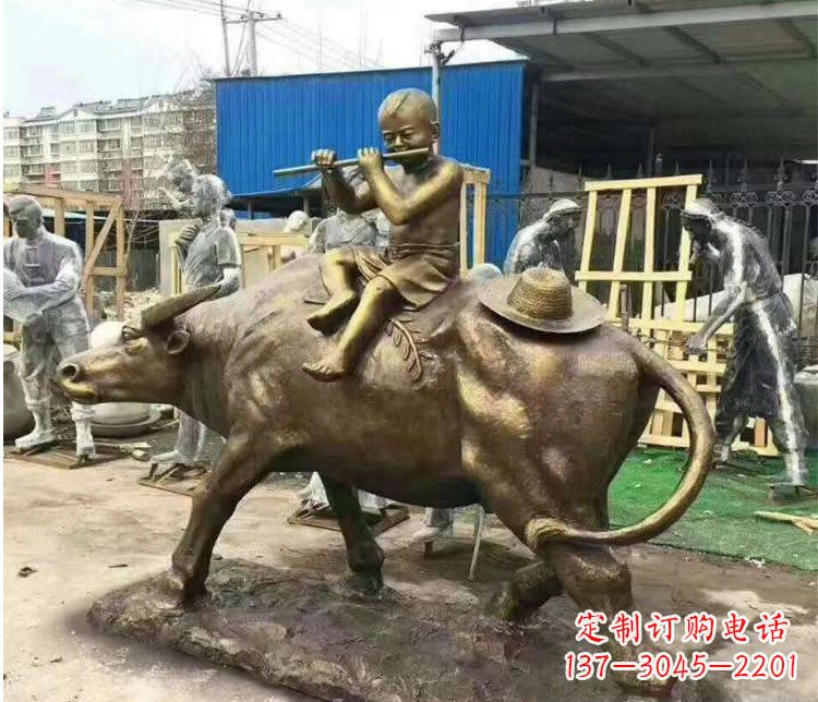南京铜雕户外牧童骑牛雕塑摆件