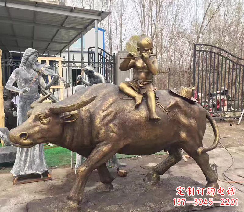 南京铜雕户外牧童骑牛
