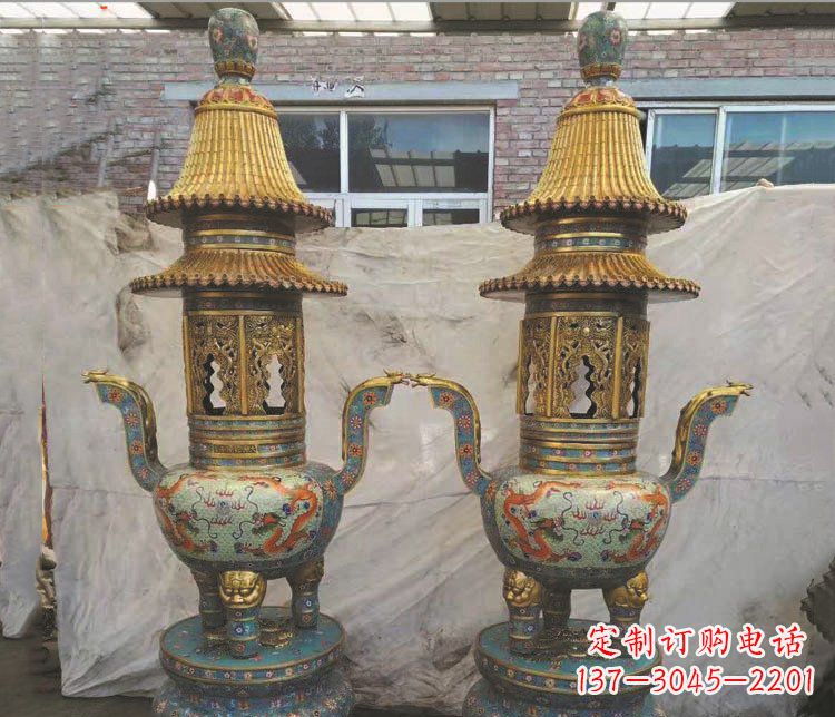 南京铜雕景泰蓝香炉雕塑摆件