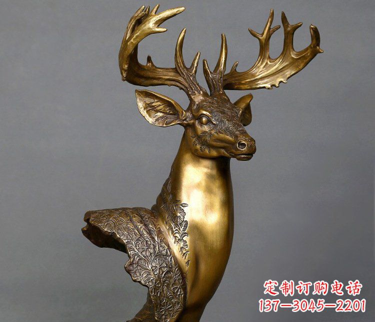 南京铜雕如意铜鹿头摆件