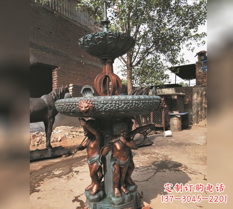 南京铜雕双层西方儿童喷泉