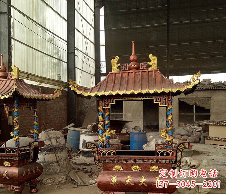 南京铜雕小型寺庙香炉摆件