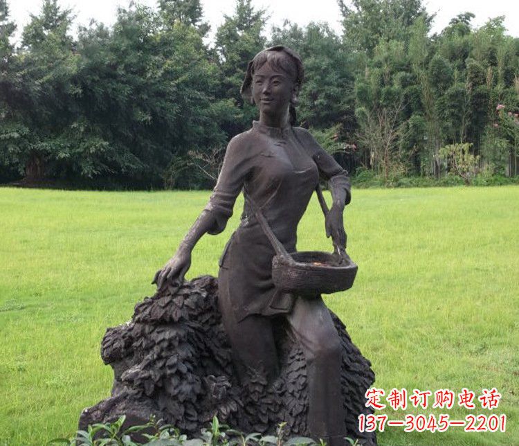 南京铜雕园林采茶女孩人物雕塑