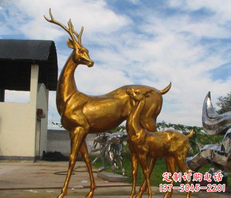 南京铜雕园林动物母子鹿雕塑
