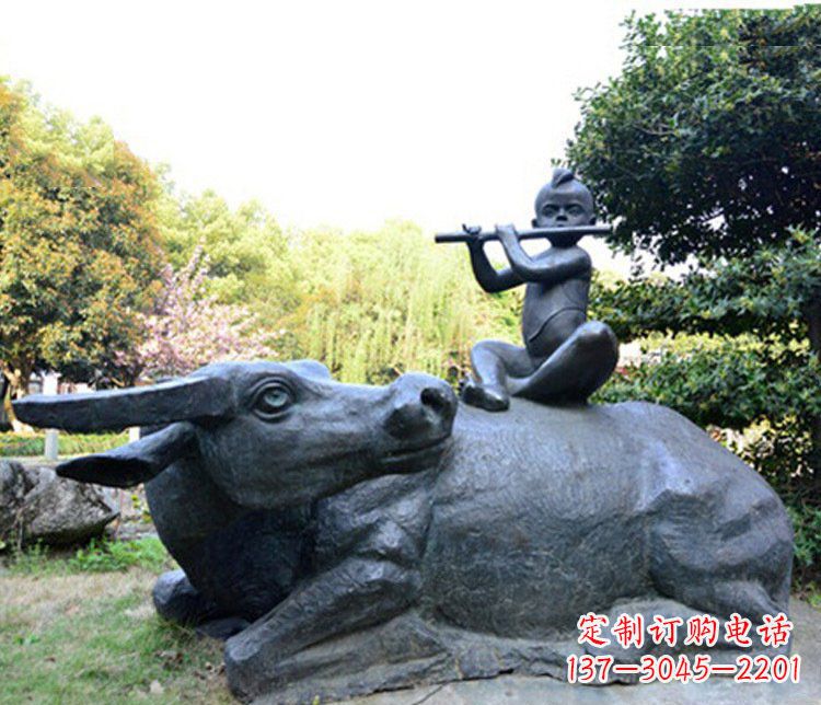 南京铜雕园林牧童骑牛景观摆件