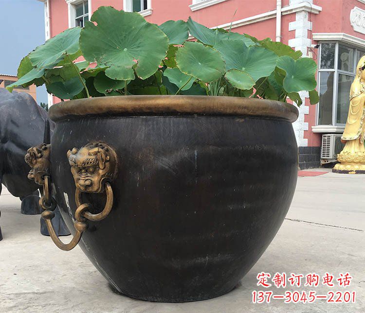 南京铜雕圆形荷花水缸雕塑 (3)