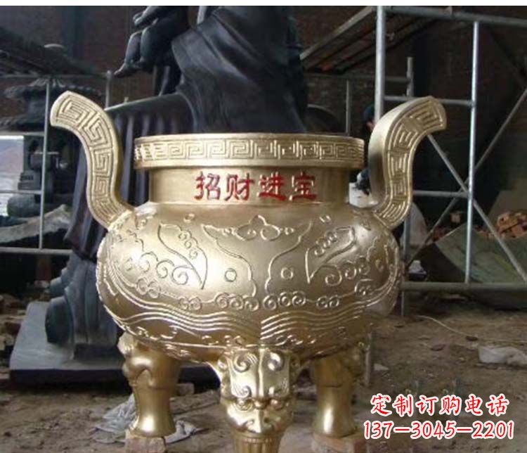 南京铜雕招财进宝圆形香炉