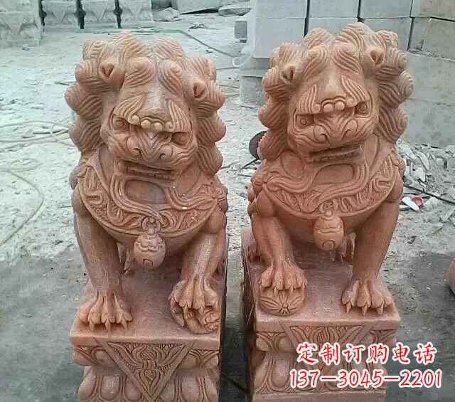南京晚霞红传统狮子石雕