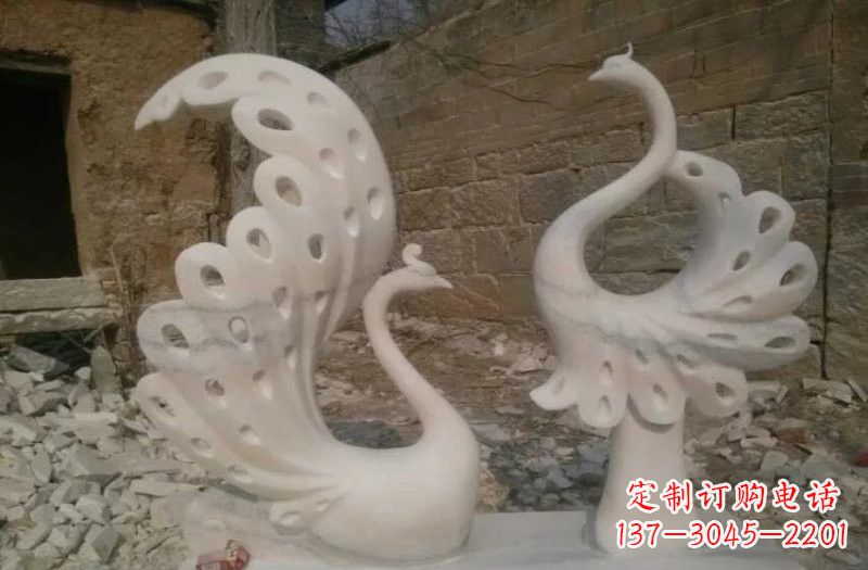 南京晚霞红抽象石雕孔雀