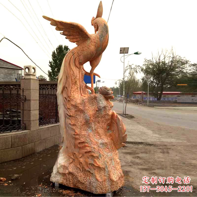 南京晚霞红大理石瑞鸟凤凰雕塑