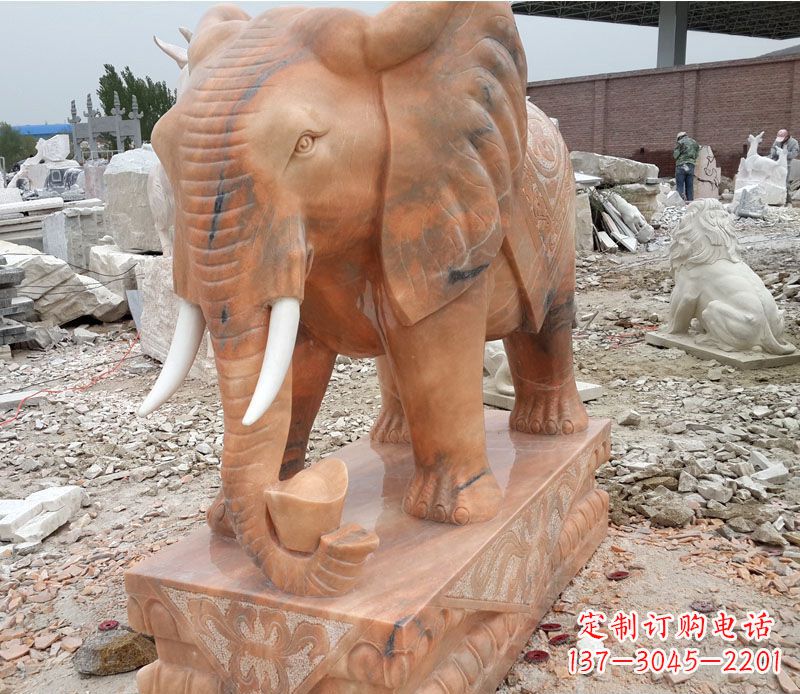 南京晚霞红大象招财石雕