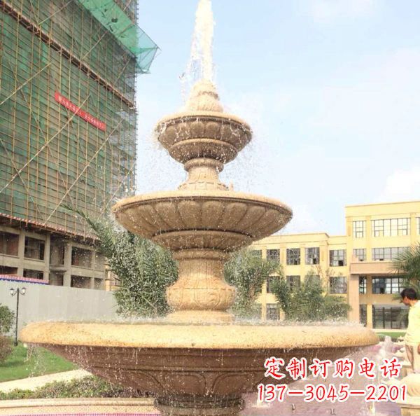 南京晚霞红大型多层喷泉石雕