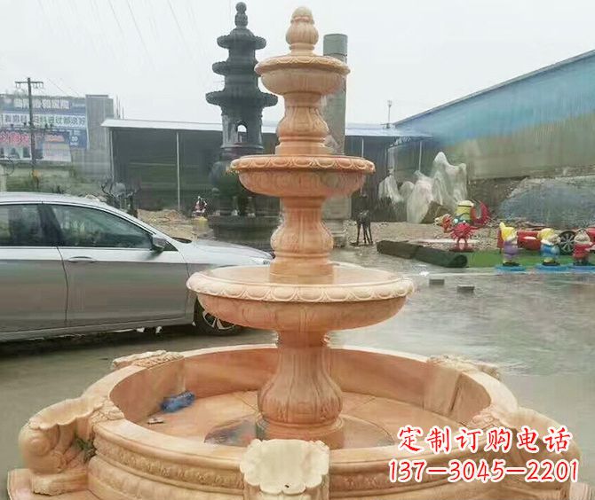 南京晚霞红多层大型石雕喷泉 (3)