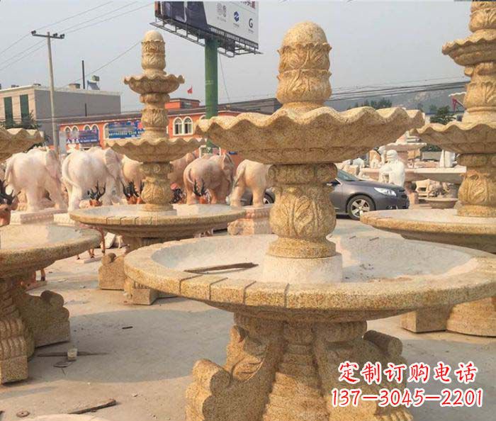 南京晚霞红多层大型石雕喷泉
