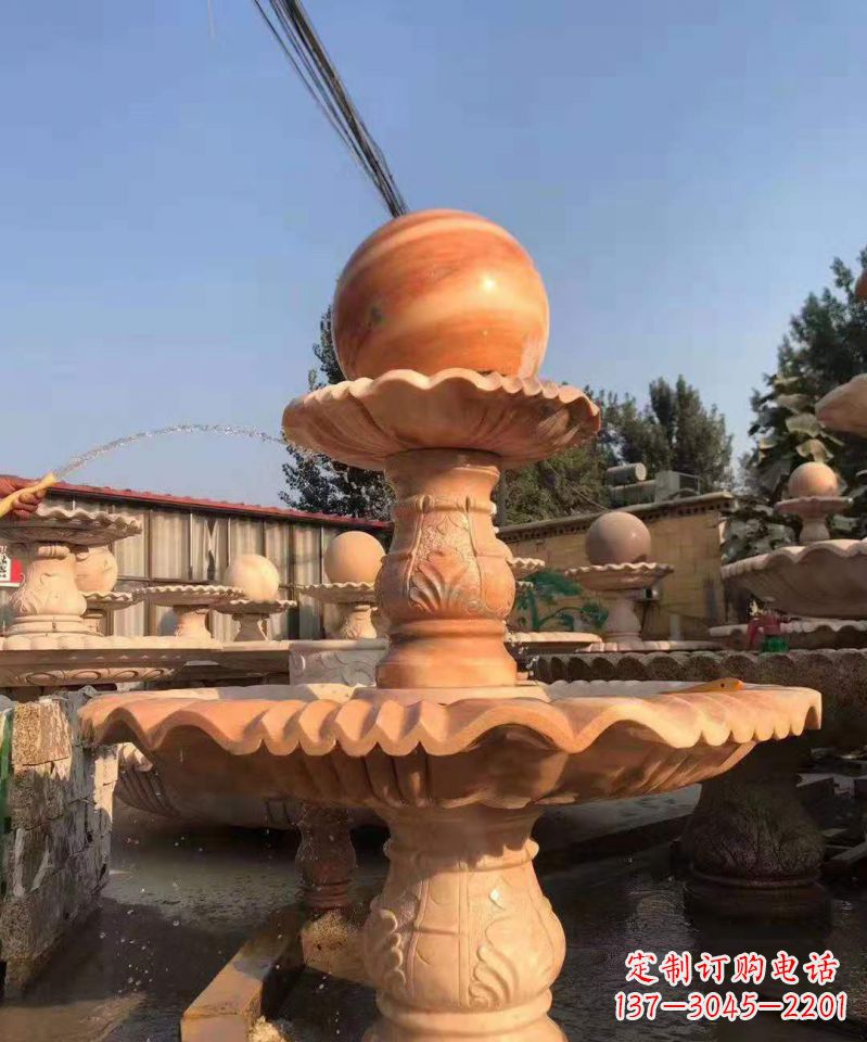 南京晚霞红风水球雕塑别墅庭院景观雕塑