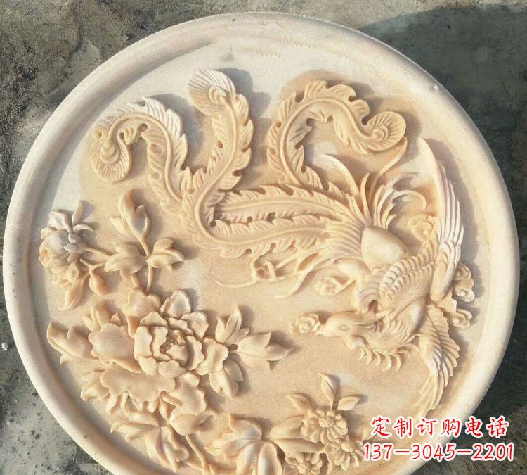 南京晚霞红凤凰牡丹石浮雕