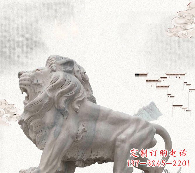 南京晚霞红公园动物仿真狮子石雕