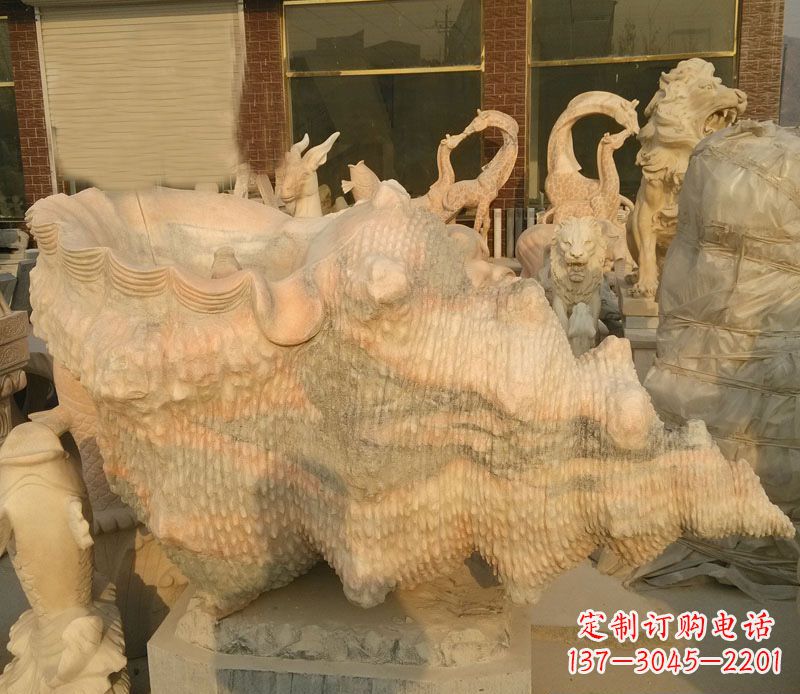 南京晚霞红海螺石雕