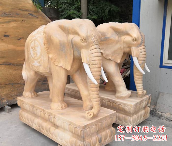 南京晚霞红吉祥如意大象门口石雕