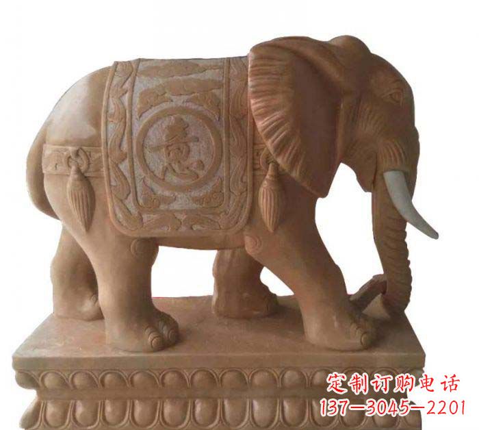 南京晚霞红吉祥如意大象石雕 (2)