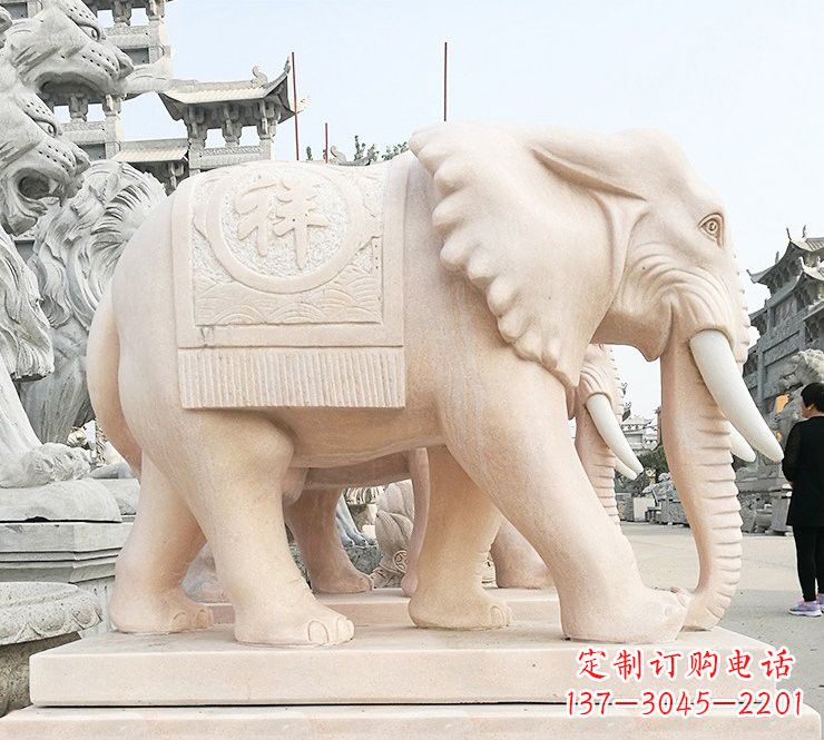 南京晚霞红吉祥如意大象石雕