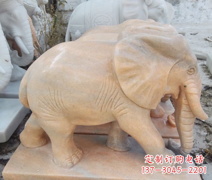 南京晚霞红吉祥如意大象石雕 (3)
