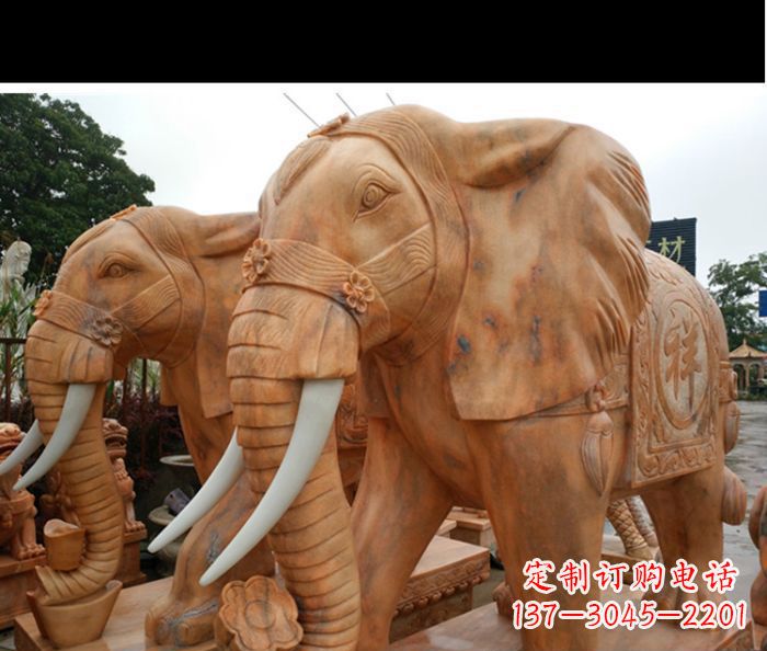 南京晚霞红吉祥如意门口镇宅招财大象石雕 (3)