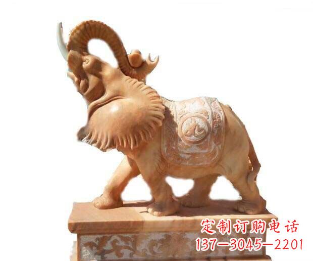 南京晚霞红吉祥如意象鼻朝天的大象石雕