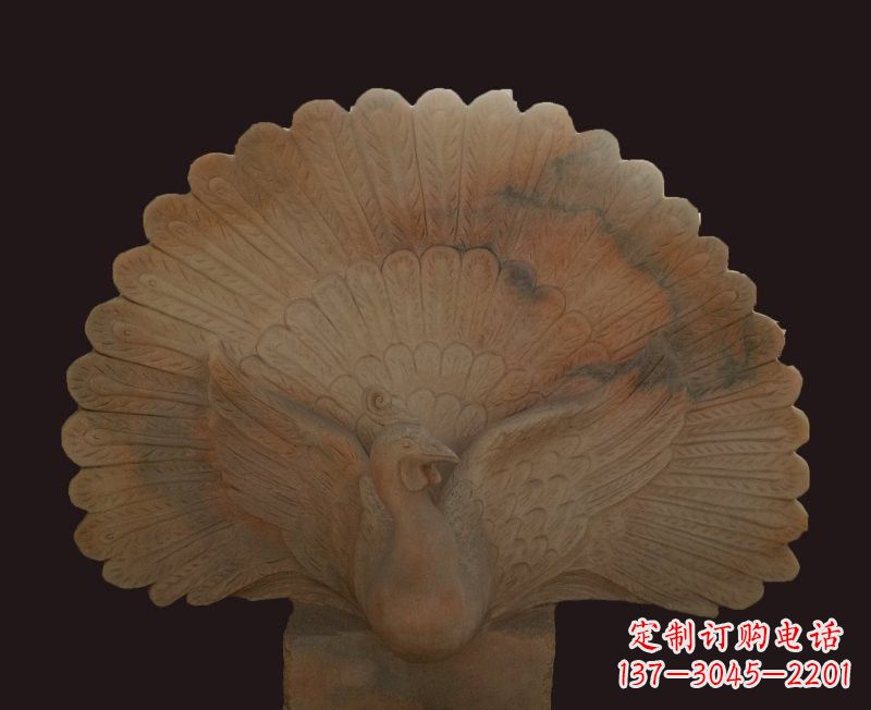 南京晚霞红开屏孔雀石雕