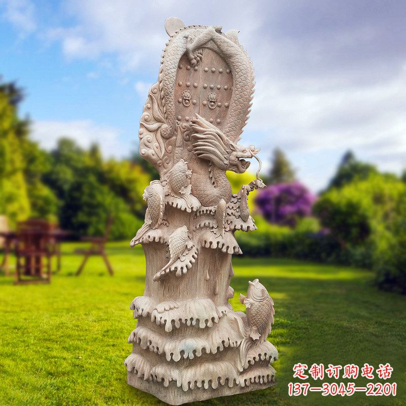 南京晚霞红鲤鱼跃龙门景观石雕