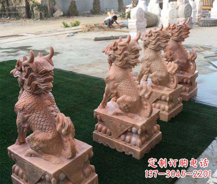南京晚霞红麒麟招财镇宅石雕