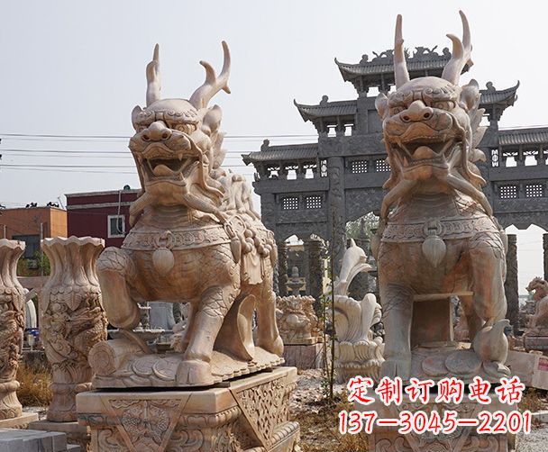 南京晚霞红瑞兽麒麟石雕 (2)