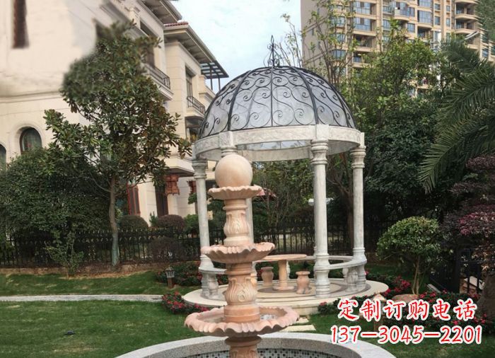 南京晚霞红三层风水球喷泉小区石雕