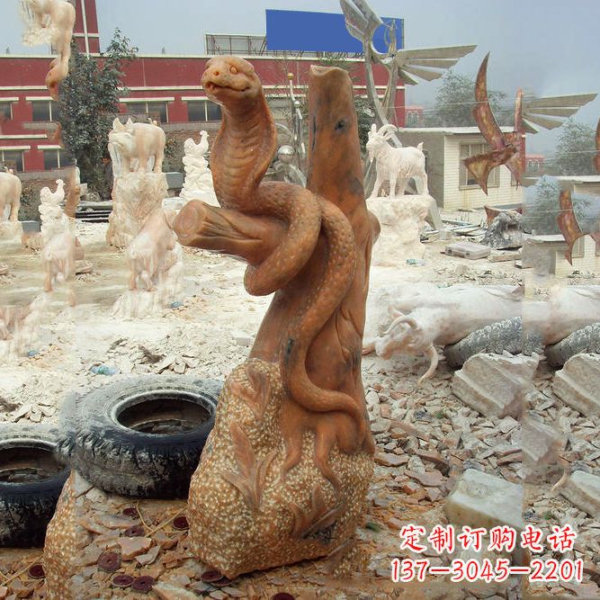 南京晚霞红蛇石雕-12生肖动物雕塑